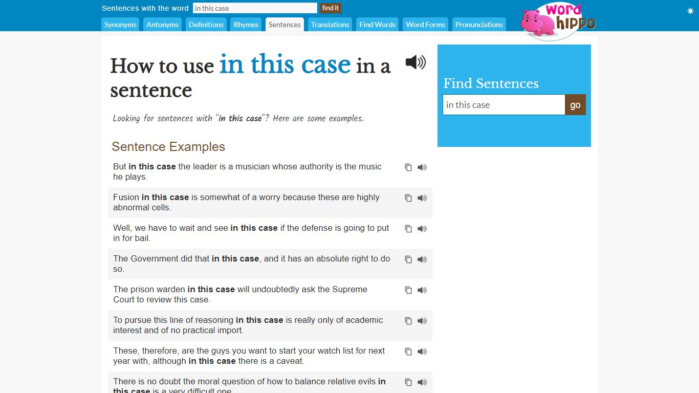 How to use "in this case" in a sentence - WordHippo